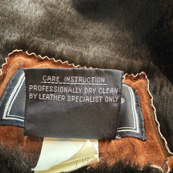 Vintage 1990's Chestnut Brown Suede Womens Coat with Black Faux Fur Lining Small - Picture 8 of 9